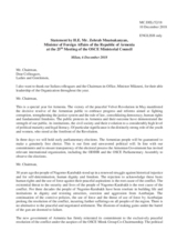 Statement by H.E. Zohrab Mnatsakanyan, Minister of Foreign Affairs 