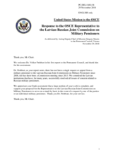 Statement by the Delegation of the United States of America in response to the report by the OSCE Representative to the Latvian-Russian Joint Commission on Military Pensioners, Dr. Volker Frobarth