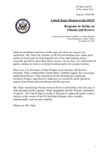 Statement by the Delegation of the United States of America on statements regarding the unification of Albania and Kosovo and trade tariffs imposed by Priština