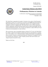 Statement by the Delegation of the United States of America on the early parliamentary elections in Armenia, held on 9 December 2018