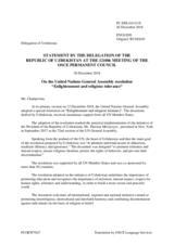 Statement by the Delegation of Uzbekistan on the adoption of United Nations General Assembly resolution 73/128 on “Enlightenment and Religious Tolerance” on 12 December 2018