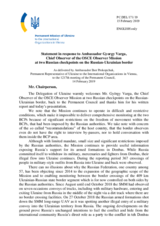 Statement by the Delegation of Ukraine  in response to the report by the Chief Observer of the OSCE Observer Mission at Two Russian Checkpoints on the Russian-Ukrainian Border, Ambassador György Varga