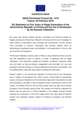 Statement by the Romanian EU Presidency on five years of illegal occupation of the Autonomous Republic of Crimea and the city of Sevastopol by the Russian Federation