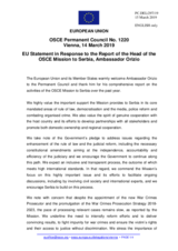 Statement by the Romanian EU Presidency in response to the report by the Head of the OSCE Mission to Serbia, Ambassador Andrea Orizio