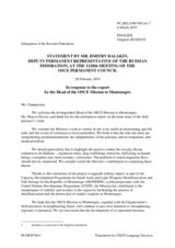 Statement by the Delegation of the Russian Federation in response to the report by the Head of the OSCE Mission to Montenegro, Ambassador Maryse Daviet
