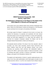 Statement by the Romanian EU Presidency in response to the report by the Head of the OSCE Mission to Bosnia and Herzegovina, Ambassador Bruce G. Berton