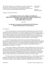 Statement by the Delegation of the Russian Federation in response to the report by the Head of the OSCE Mission to Bosnia and Herzegovina, Ambassador Bruce G. Berton