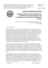 Statement by the Delegation of the United States of America on Russia’s ongoing aggression against Ukraine and illegal occupation of Crimea