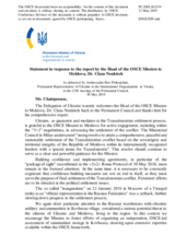 Statement by the Delegation of Ukraine in response to the report by the Head of the OSCE Mission to Moldova, Ambassador Claus Neukirch