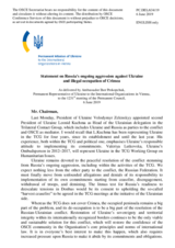 Statement by the Delegation of Ukraine on Russia’s ongoing aggression against Ukraine and illegal occupation of Crimea