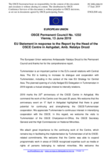 Statement by the Romanian EU Presidency in response to the report by the Head of the OSCE Centre in Ashgabat, Ambassador Natalya Drozd
