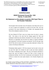 Statement by the Romanian EU Presidency on the release on parole of Mr. O. Titiev in the Russian Federation