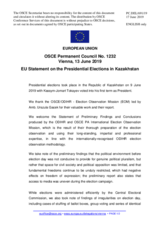 Statement by the Romanian EU Presidency on the early presidential election in Kazakhstan, held on 9 June 2019