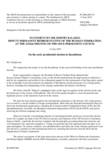 Statement by the Delegation of the Russian Federation on the early presidential election in Kazakhstan, held on 9 June 2019