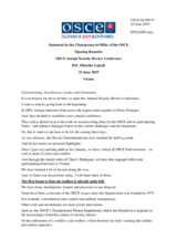 Opening Statement Address by the Chairperson-in-Office of the OSCE, Minister of Foreign and European Affairs of the Slovak Republic, H.E. Miroslav Lajčák