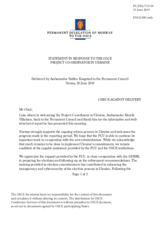 Statement by the Delegation of Norway in response to the report by the OSCE Project Co-ordinator in Ukraine, Ambassador Henrik Villadsen