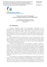 Statement by the Delegation of Ukraine on the outcome of the Joint Investigation Team on the downing of Malaysian Airlines Boeing 777-200 MH17