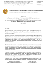 Statement by the Delegation of Armenia in response to the report by the OSCE Representative on Freedom of the Media, Mr. Harlem Désir