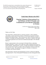 Statement by the Delegation of the United States of America on Russia’s ongoing aggression against Ukraine and illegal occupation of Crimea