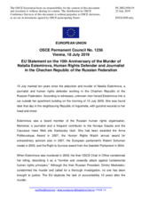 Statement by the Finnish EU Presidency on the 10th anniversary of the murder of Ms. N. Estemirova, human rights defender and journalist in the Chechen Republic of the Russian Federation