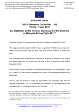 Statement by the Finnish EU Presidency on the 5th anniversary of the downing of Malaysia Airlines flight MH17 on 17 July 2014