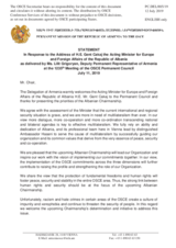 Statement by the Delegation of Armenia in response to the address by the Acting Minister for Europe and Foreign Affairs of Albania, H.E. Mr. Gent Cakaj