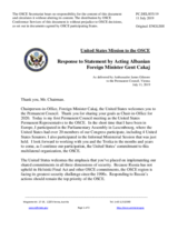 Statement by the Delegation of the United States of America in response to the address by the Acting Minister for Europe and Foreign Affairs of Albania, H.E. Mr. Gent Cakaj