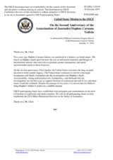 Statement by the Delegation of the United States of America on the 2nd anniversary of the murder of journalist and blogger Ms. D. Caruana Galizia