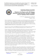 Statement by the Delegation of the United States of America in response to the report by the Director of the Office for Democratic Institutions and Human Rights (ODIHR), Ms. Ingibjörg Sólrún Gísladóttir