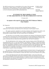 Statement by the Finnish EU Presidency in response to the report by the Head of the OSCE Mission to Moldova, Dr. Claus Neukirch