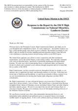 Statement by the Delegation of the United States of America in response to the report by the High Commissioner on National Minorities, Ambassador Lamberto Zannier