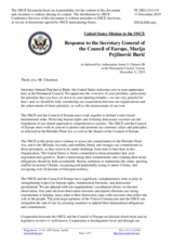 Statement by the Delegation of the United States of America in response to the address by the Secretary General of the Council of Europe, Ms. Marija Pejčinović Burić