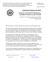 Statement by the Delegation of the United States of America in response to the address by the President of the OSCE Parliamentary Assembly, H.E. Mr. George Tsereteli
