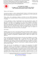Statement by the Delegation of Turkey in response to the address by the President of the OSCE Parliamentary Assembly, H.E. Mr. George Tsereteli