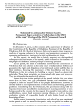 Statement by the Delegation of Uzbekistan on reforms in Uzbekistan and forthcoming parliamentary elections, to be held on 22 December 2019