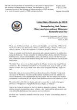 Statement by the Delegation of the United States of America on the commemoration of International Holocaust Remembrance Day