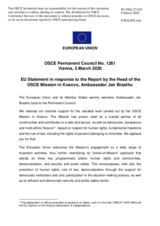 Statement by the Croatian EU Presidency in response to the report by the Head of the OSCE Mission in Kosovo, Ambassador Jan Braathu 