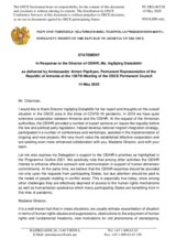 Statement by the Delegation of Armenia in response to the report by the Director of the OSCE Office for Democratic Institutions and Human Rights (ODIHR), Ms. Ingibjörg Sólrún Gísladóttir