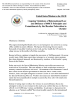 Statement by the Delegation of the United States of America on Russia’s ongoing aggression against Ukraine and illegal occupation of Crimea