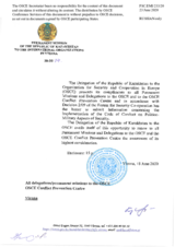 Response by the Delegation of Kazakhstan to the Questionnaire on the Code of Conduct on Politico-Military Aspects of Security