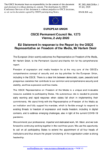 Statement by the German EU Presidency in response to the report by the OSCE Representative on Freedom of the Media, Mr. Harlem Désir