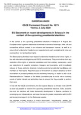 Statement by the German EU Presidency on recent developments in Belarus in the context of the upcoming presidential elections