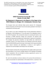 Statement by the German EU Presidency in response to the report of the Head of the OSCE Mission to Skopje, Ambassador Clemens Koja