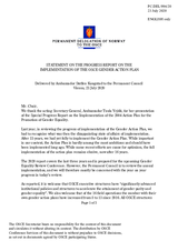 Statement by the Delegation of Norway in response to the presentation of the Annual Progress Report on the Implementation of the OSCE Gender Action Plan by Ambassado Tuula Yrjölä, Officer in Charge in Absence of the Secretary General