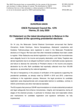 Statement by the German EU Presidency on the latest developments in Belarus in the context of the upcoming presidential election, to be held on 9 August 2020