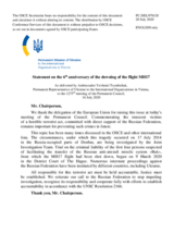 Statement by the Delegation of Ukraine on the 6th anniversary of the downing of Malaysia Airlines flight MH17 on 17 July 2014
