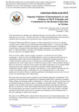 Statement by the Delegation of the United States of America on Russia’s ongoing aggression against Ukraine and illegal occupation of Crimea