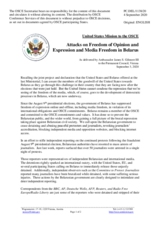 Statement by the Delegation of the United States of America on the attacks on freedom of opinion and expression and media freedom in Belarus