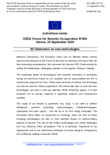 Statement by the German EU Presidency on the Security Dialogue on New Technologies: "Current Trends in the Development of Military Technology"