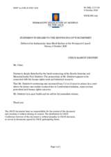 Statement by the Delegation of Norway on the case of Mr. Y. Dmitriev